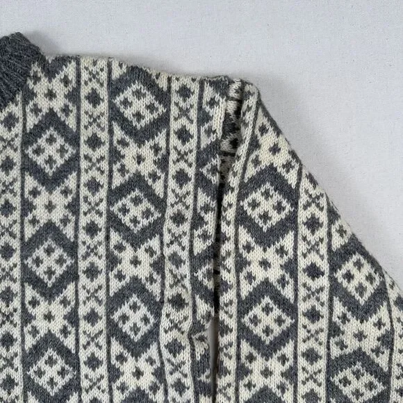 Vintage Unbranded Fair Isle Wool Knit Cardigan Women’s Medium Gray Beige Sweater - Picture 2 of 16